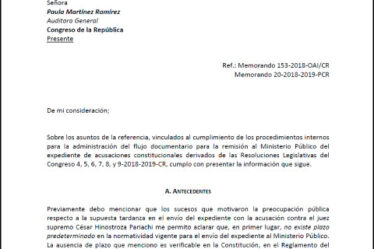 Informe sobre la remisión del Antejuicio de Hinostroza et alia al Fiscal de la Nación ( Chavarry )