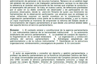 Autonomía y gestión instrumental del servicio parlamentario en el Perú