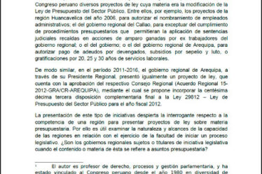 La iniciativa regional en proyectos de ley sobre materia presupuestaria (Perú, 2012)