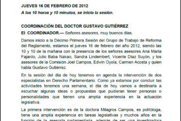 Reforma del Reglamento del Congreso peruano - Exposición Comisión de Constitución (16 Feb 2012)