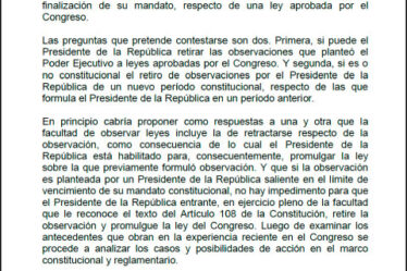 Retiro de observación a leyes aprobadas